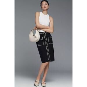 Anthropologie Skirt Womens Small Black White Gold Buttons Maeve Knee Pencil
